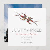 Kissing Swallows & Spring Flowers Foto Wedding Ankündigung (Vorne/Hinten)