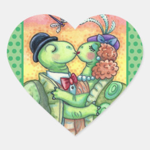 KISSING TURTLE SWEETHEARES, NIEDLICH TARPON VALENT Herz-Aufkleber