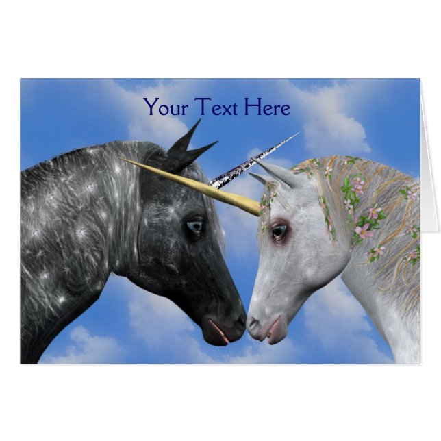Kissing Unicorns Fantasy Horse Foto Card (Vorderseite (Horizontal))