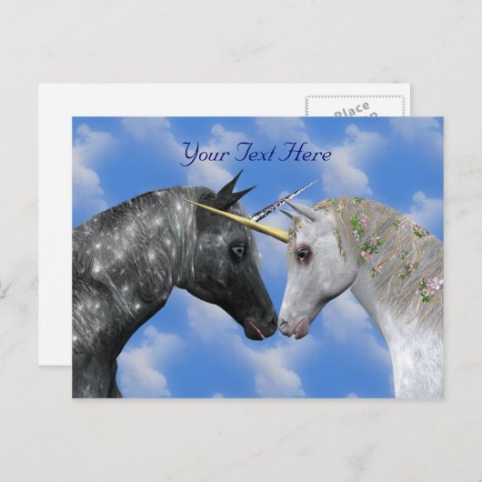 Kissing Unicorns Fantasy Postcard Postkarte (Vorne/Hinten)