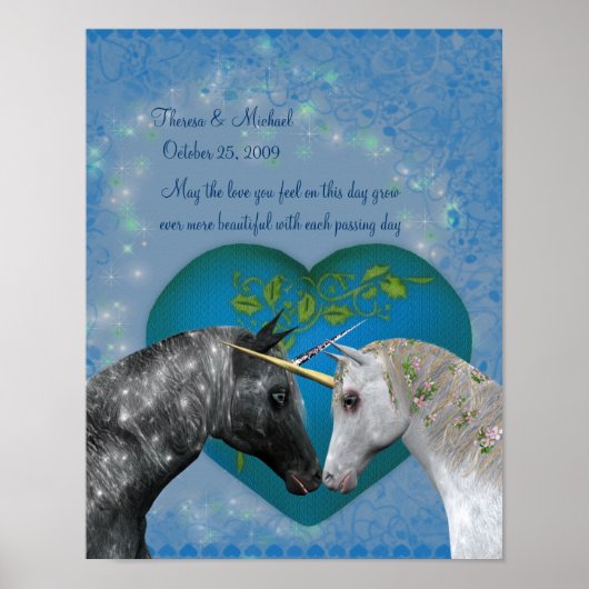 Kissing Unicorns Heart Wedding Anniversary Poster (Vorne)