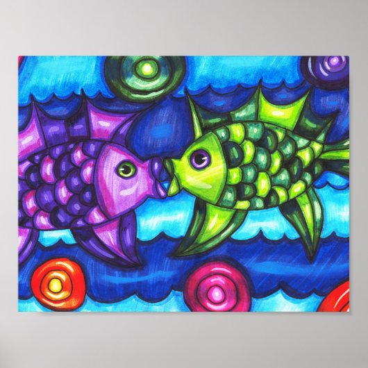 Kissy Fish whimsissiful farbenfrohe Meerestierkuns Poster (Vorne)