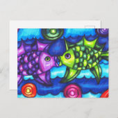 Kissy Fish whimsissiful farbenfrohe Meerestierkuns Postkarte (Vorne/Hinten)