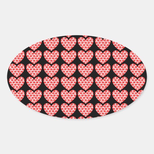 Kissy Lips Hearts Ovaler Aufkleber (Vorderseite)
