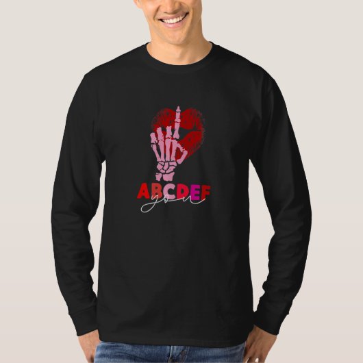 Kissy Lips Skeleton Hand ABCDEF-You Funny Valentin T-Shirt (Vorderseite)
