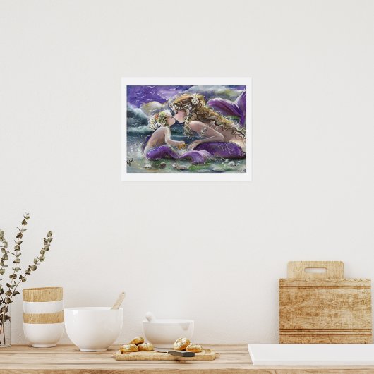 Kissy Mermaids in Lila, Mutter und Kind Poster (Küche)