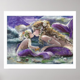 Kissy Mermaids in Lila, Mutter und Kind Poster
