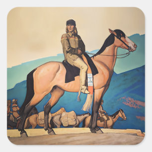Kit Carson mit Mountain Men von Maynard Dixon Quadratischer Aufkleber