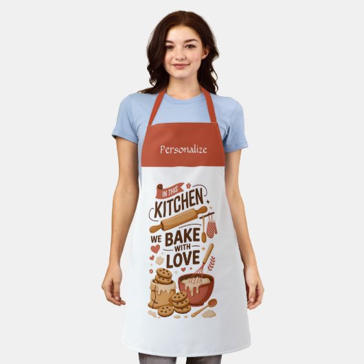Kitchen Bake With Love Quote Personalized Gift Schürze (Getragen)