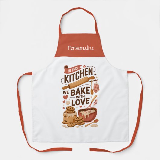 Kitchen Bake With Love Quote Personalized Gift Schürze (Vorderseite)