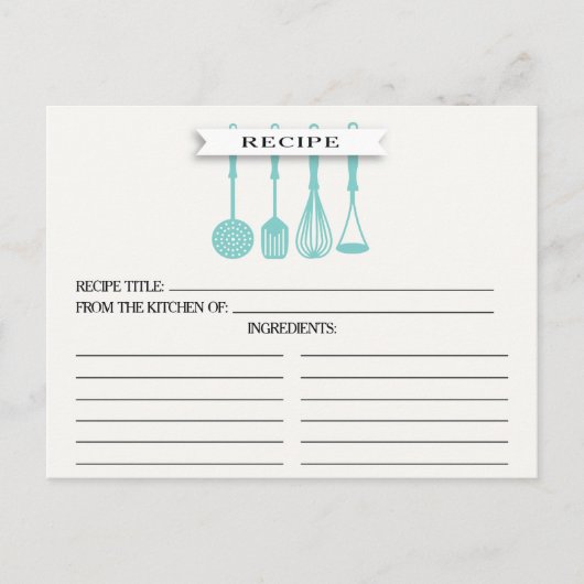 Kitchen Blue Utensitic Brautparty Recipe Cards Postkarte (Vorderseite)