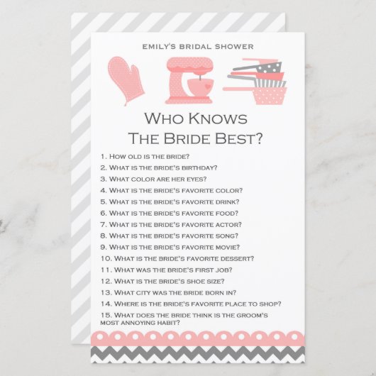 Kitchen Brautparty Game PRINIERT (Vorne/Hinten)