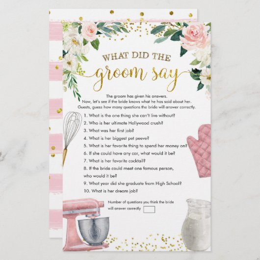 Kitchen Brautparty Was Groom Say Games sagt (Vorne/Hinten)