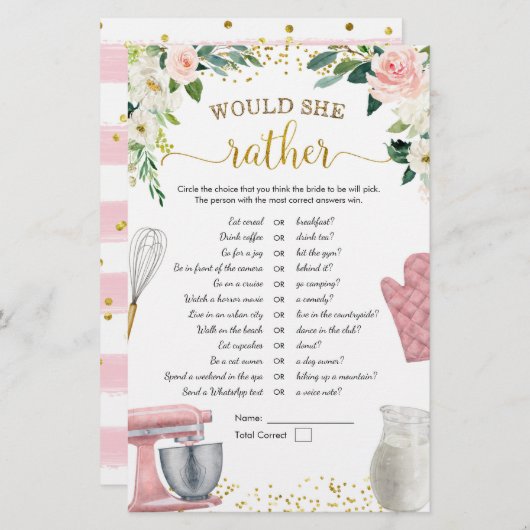 Kitchen Brautparty würde sie lieber Spiele (Vorne/Hinten)