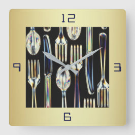 KITCHEN CLOCK WITH KNIVES FORKS AND SPOONS QUADRATISCHE WANDUHR