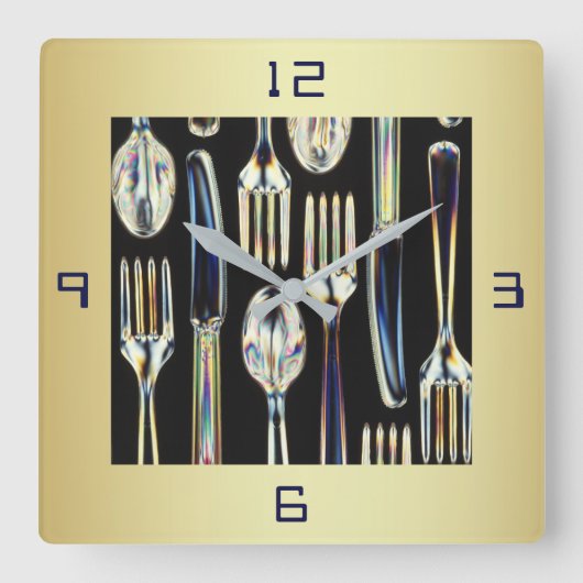 KITCHEN CLOCK WITH KNIVES FORKS AND SPOONS QUADRATISCHE WANDUHR (Vorderseite)