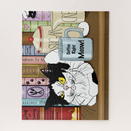 Kitchen Coffee Tuxedo Cat Puzzle (Vertikal)