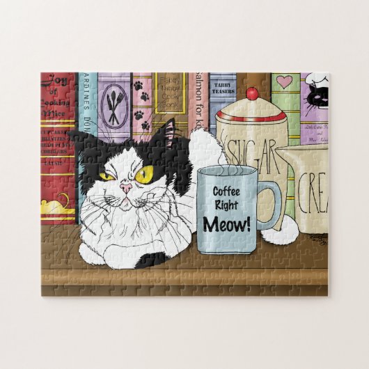 Kitchen Coffee Tuxedo Cat Puzzle (Horizontal)