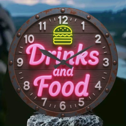 Kitchen decor home bar Drinks and food retro Große Wanduhr