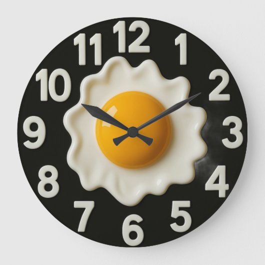 Kitchen decor modern black Fried egg  Große Wanduhr (Vorderseite)