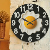 Kitchen decor modern black Fried egg Große Wanduhr