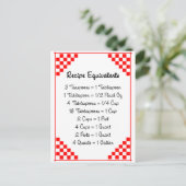 Kitchen Equivalents Red Checked Ruled Recipe Card Postkarte (Stehend Vorderseite)