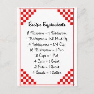 Kitchen Equivalents Red Checked Ruled Recipe Card Postkarte