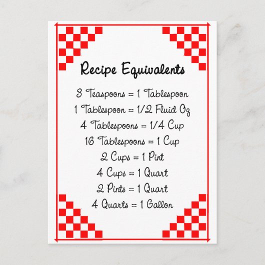 Kitchen Equivalents Red Checked Ruled Recipe Card Postkarte (Vorderseite)