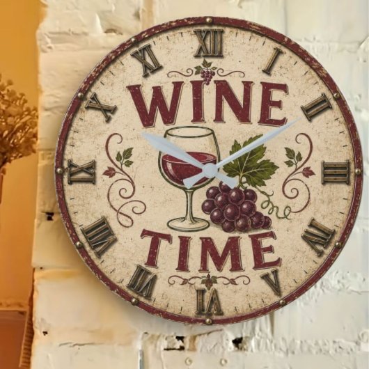 Kitchen Farmhouse Decor Wine Time Große Wanduhr