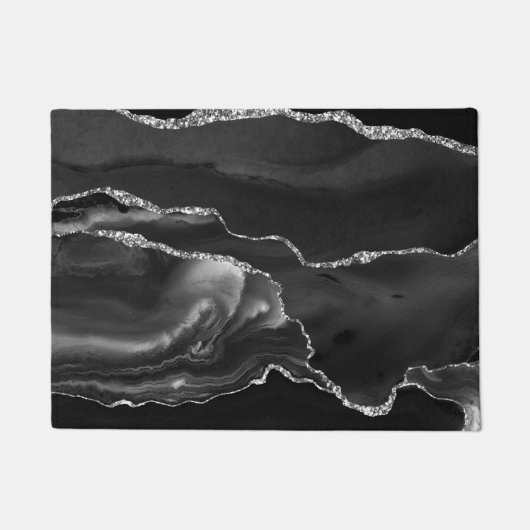 Kitchen Floor Mat - Black Silver Imitats Glittter Fußmatte (Vorderseite)