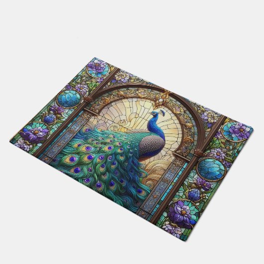 Kitchen Floor Mat Peacock Festglas Fußmatte (Schrägansicht)