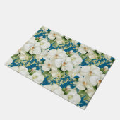 Kitchen Floor Mat - White Orchids Ocean Blue Fußmatte (Schrägansicht)