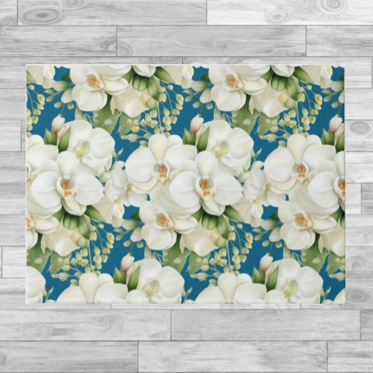 Kitchen Floor Mat - White Orchids Ocean Blue Fußmatte