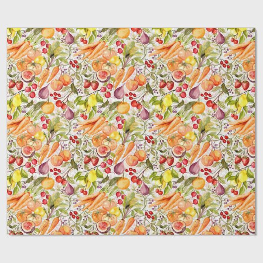 Kitchen Garden Harvest Watercolor Fruit & Veggie Geschenkpapier (Flach)