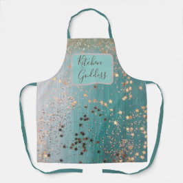 Kitchen Goddess Gold Stars auf Aquamariner Schürze