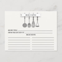 Kitchen Gray Utensils Brautparty Recipe Cards