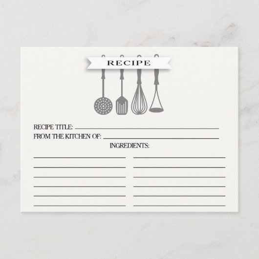 Kitchen Gray Utensils Brautparty Recipe Cards Postkarte (Vorderseite)