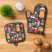 Kitchen Guardian Oven Mitt and Pot Holder Set (Oben Unten)