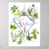 Kitchen Herb Garden Watercolor Basil Poster (Vorne)