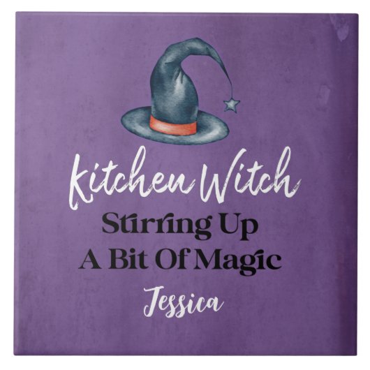 Kitchen Hexe Lila Mit Monogramm Halloween Fliese (Vorderseite)
