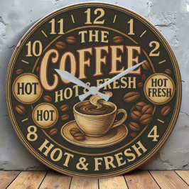 Kitchen Hot and fresh coffee cup bean Große Wanduhr