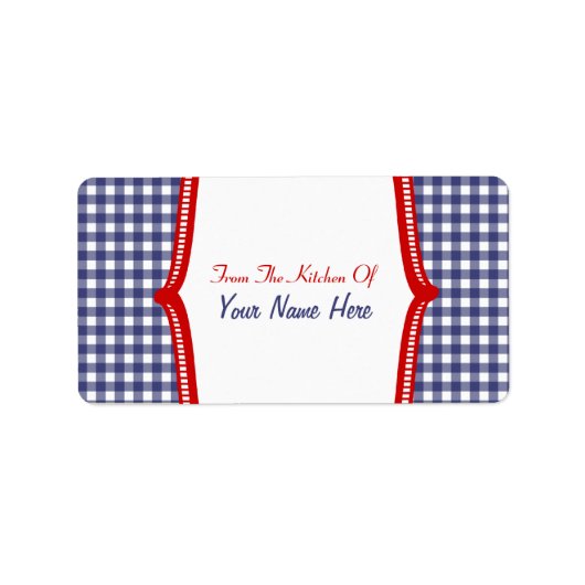 Kitchen-Label - "From the Kitchen Of" Blue Gingham Adressaufkleber (Vorne)