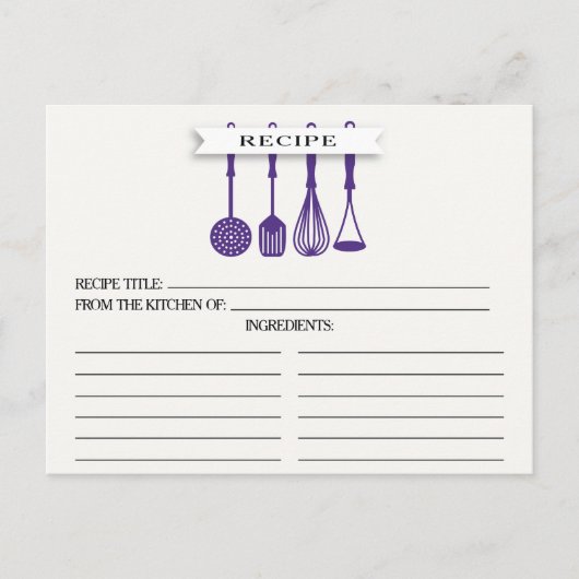 Kitchen Lila Utensic Brautparty Recipe Karten (Vorderseite)