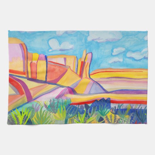 Kitchen Mesa Watercolor New Mexico Geschirrtuch (Horizontal)