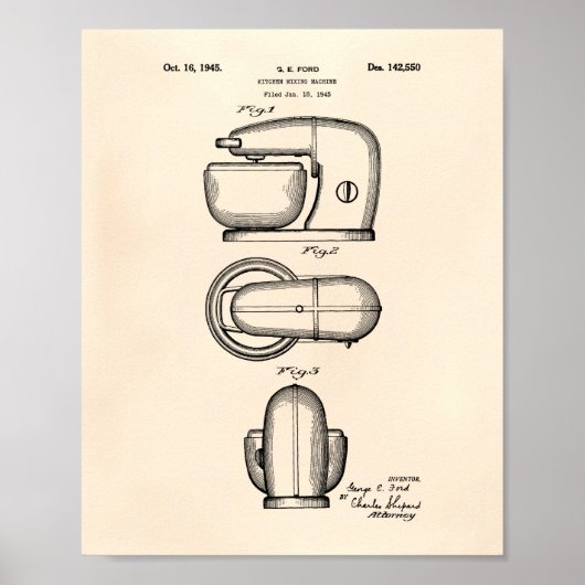 Kitchen Mixing Machine 1945 Patent Art Old Peper Poster (Vorne)