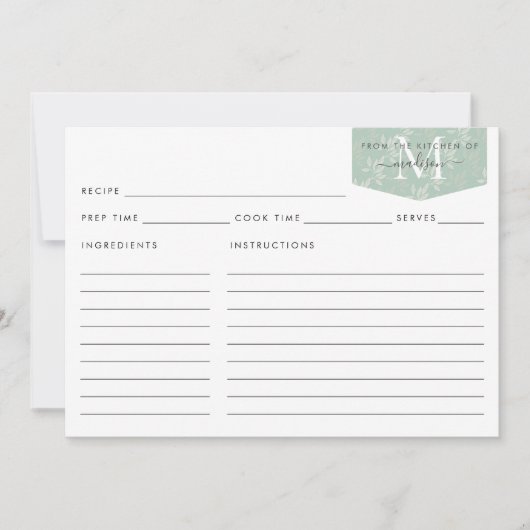 Kitchen Monogram Script Aquamarin Floral Foliage R (Vorderseite)