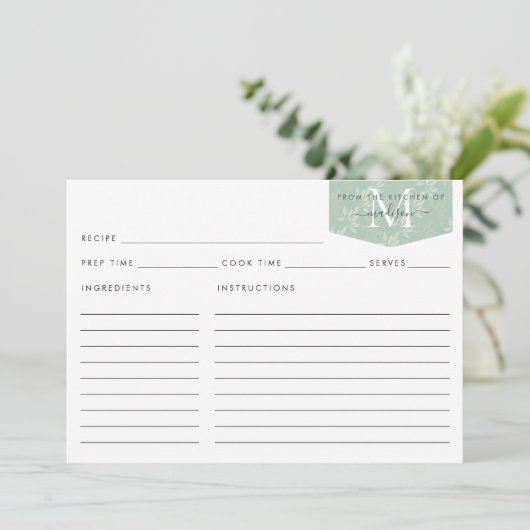 Kitchen Monogram Script Aquamarin Floral Foliage R (Stehend Vorderseite)