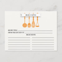Kitchen Orange Utensities Brautparty Recipe Cards