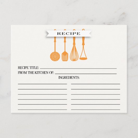 Kitchen Orange Utensities Brautparty Recipe Cards Postkarte (Vorderseite)