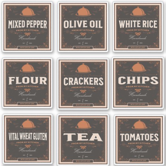 Kitchen Pantry Label Set 2 Vintages dunkles Papier (Vorderseite)